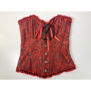 Brocade Corset Top Women‎ Size S Red Black Victorian Gothic Steampunk